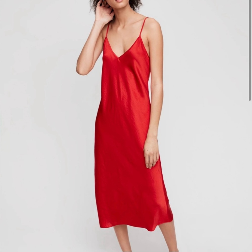 Aritzia wilfrid only slip midi red dress